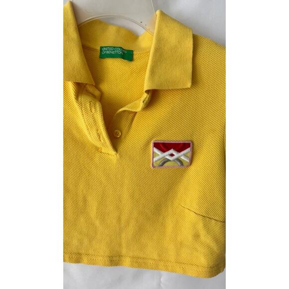 United Colors of Benetton Yellow Cropped Polo Shirt Embroidered Patch - Picture 8 of 12